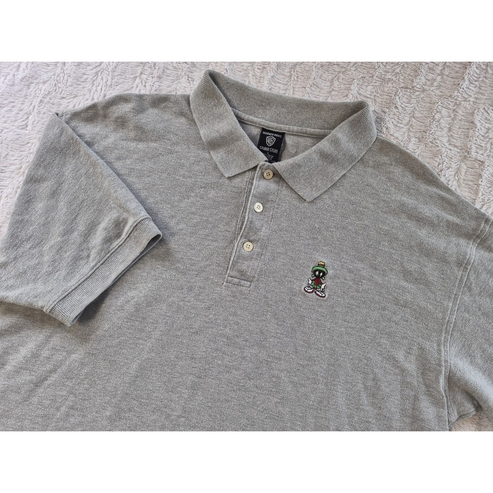 Vintage Looney Tunes Marvin the Martian Polo Collared Shirt Men's Large 90s Gray
